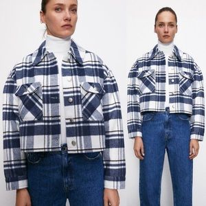 Zara Blue Plaid Cropped Jacket